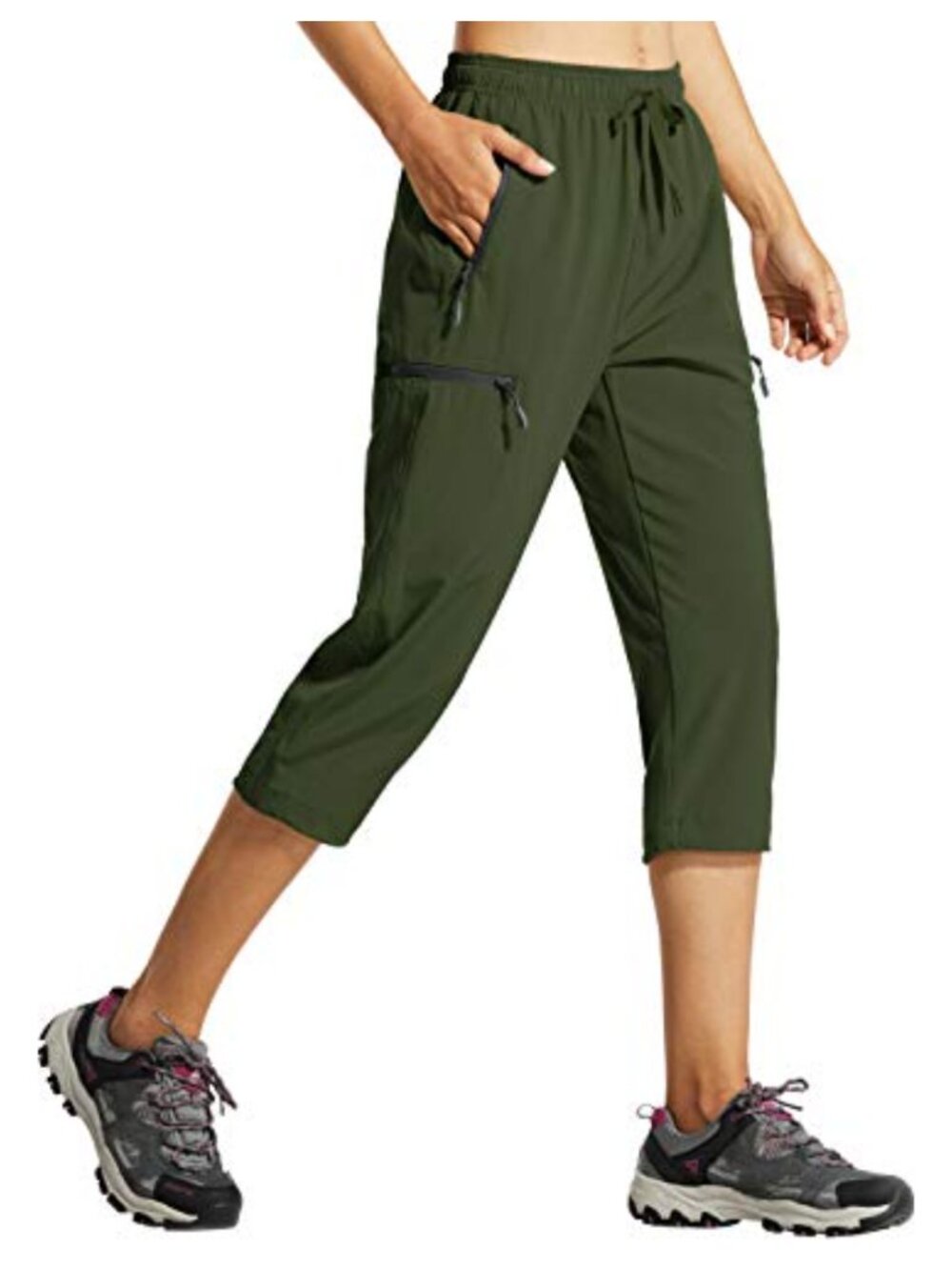 Lightweight Quick-Dry Cargo Capri Pants with Zipper Pockets